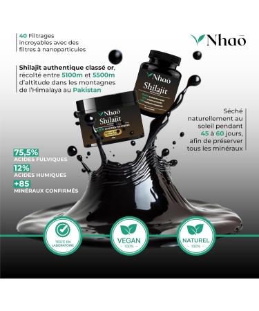 Shilajit Pure Nhao | 600mg | 75.5% Fulvic Acids 12% Humic Acid | Pure Gold Resin | 2 Months | +85 Minerals Guarantee | Lab Tested | Purified 40 Times | Sun Drying 60 Days - Buy Online on GoSupps.com