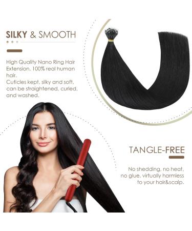 Silk-co Nano Ring Hair Extensions 1g/s Pre Bonded 50g Nano Tip Bondings 100% Real Remy Human Hai 50 Strands 1g/s #01 Jet Black 20 Inch - Buy Online on GoSupps.com