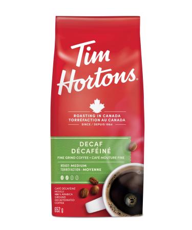 Tim Hortons Decaf Fine Grind Coffee Medium Roast Made with 100% Arabica Beans 652g Bag Coffee Decaf 652 g (Pack of 1)