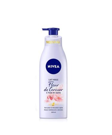NIVEA Cherry Blossom Oil Milk & Jojoba Oil (1 x 200 ml), Pleasure Care for Normal to Dry Skin, Intense Hydration Body Milk 24H
