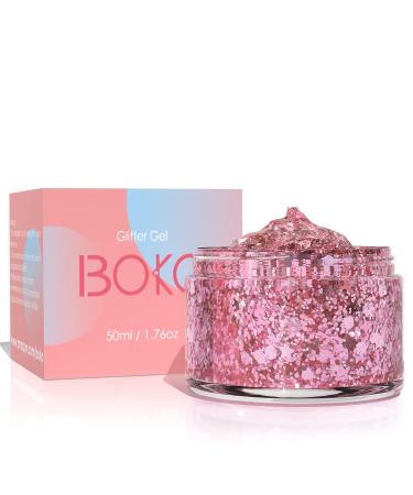 Boko 1.76oz Body Glitter Gel  Pink Face Glitter Lotion Mermaid Sequins for Women Face Paint Hair and Body Makeup  Concert Outfit  Festival Rave Accessories and Carnival Costume - Rose Quartz