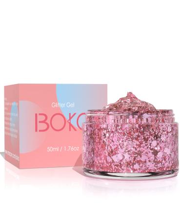 Boko 1.76oz Body Glitter Gel  Pink Face Glitter Lotion Mermaid Sequins for Women Face Paint Hair and Body Makeup  Concert Outfit  Festival Rave Accessories and Carnival Costume - Rose Quartz