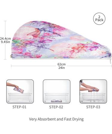 Watercolor Dragonfly Dry Hair Cap Set | 2-Piece Quick Drying Towel & Button Headband - Super Absorbent Soft & Comfortable - Buy Online on GoSupps.com
