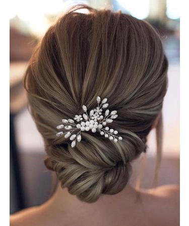 Brinie Bride Wedding Hair Combs Silver Crystal Bridal Side Comb Pearl Headpieces Flower Girl Bridal Hair Accessories for Women and Girls