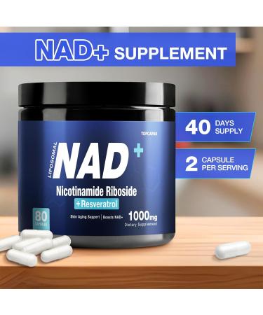 NAD+ Supplement-Liposomal Nicotinamide Riboside Resveratrol 1000mg Pure Organic Supplement for Healthy Aging Brain Cellular Energy 80 Capsules - Buy Online on GoSupps.com