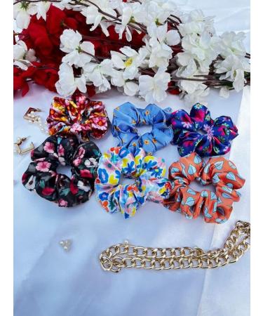 6 Satin Scrunchies Extra large Oversize Hair Scrunchies Frizz Prevention Silk Scrunchies for Girls & Stylish Hair Ties for Women Premium Hair Scrunchie for Styling (Flower X-Large)