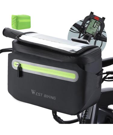 XIQI handlebar pocket bicycle with handlebar adapter for e-bikes bicycle pocket front handlebar waterproof bicycle steering pockets with cell phone holder tank and removable shoulder strap (4 l) black