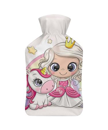 Unicorn Girl Hot Water Bottle With Cover Plush Bed Bottle Hand Warmer For Adults And Children 26.5X15.3cm