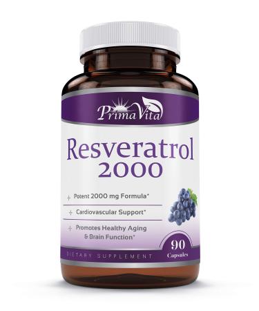 Prima Vita Resveratrol Nutritional Supplement 2000mg, Grape Seed Extract Capsule with Quercetin, Antioxidant Supplement Support Immunity, 90 Capsules