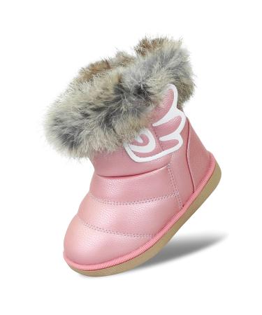 MINBEI Baby Girls Soft Leather Booties Winter Snow Boots Waterproof for Toddler Girls 4.5 UK Child Pink
