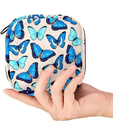 Blue Butterfly Print Menstrual Cup & Pad Storage Bag - Portable Sanitary Napkin Pouch - Color 8 - Buy Online on GoSupps.com