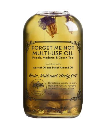 Provence Beauty Multi-Use Oil for Face  Body and Hair - Forget Me Not - Organic Blend of Apricot  Vitamin E and Sweet Almond Oil Moisturizer for Dry Skin  Scalp and Nails - Peach  Mandarin and Green Tea - 4 Fl Oz