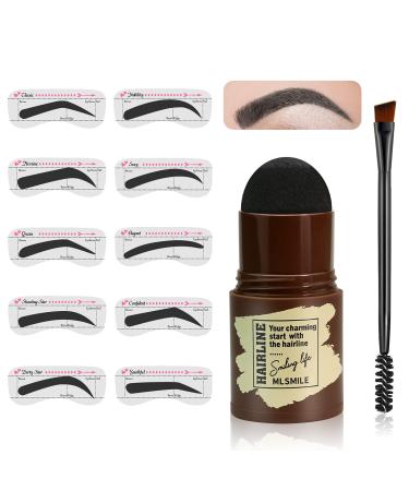 Eyebrow Stamp Stencil Kit One Step Brow Stamp Shaping Kit Eyebrow Brush Waterproof Long Lasting Eyebrow Makeup Definer With 10 Style Stencil Hairline Brow Powder (Black)