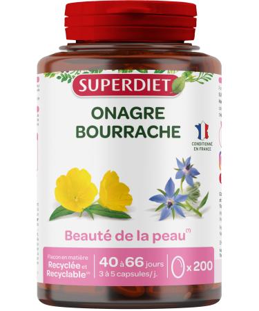 SUPERDIET Evening primrose oil Skin beauty Herbal medicine Packaged in France 200 capsules