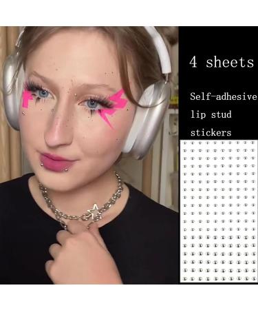 Face Gems Fake Piercings - Self-Adhesive Lip Nose & Eyebrow Stickers | Punk Y2K Makeup for Women & Men - Silver - Buy Online on GoSupps.com