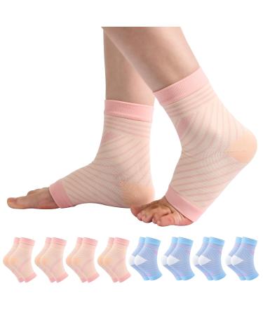 cheap4uk 8 Pairs Neuropathy Socks Plantar Fasciitis Foot Compression Socks Support for Men & Women Sports Injury Recovery Arch Support Anti-Slip Breathable Soothe Socks for Pain Relief XL Pink+Blue