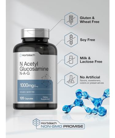 Horbaach N-Acetyl Glucosamine 1000 mg | 120 Capsules | N-A-G Supplement Pills | Non-GMO & Gluten Free - Buy Online on GoSupps.com