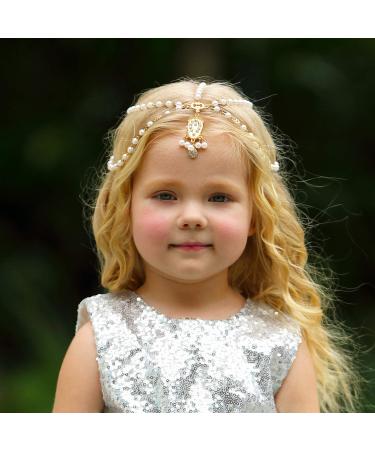 Golden Headband Princess Hair Chain For Little Girls Birthday Wedding Party Dress Up(Style1) 1 Count (Pack of 1) Style1
