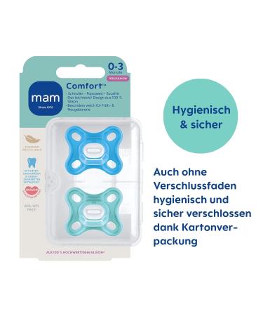 MAM Comfort Schnuller Set of 2 - Lightweight Silicone Baby Pacifiers for Newborns 0-3 Months - Soft Skinsoft Design & Pacifier Box - Blue - Buy Online on GoSupps.com