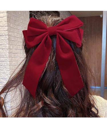 Aneneiceera Suede Bow Hair Clip Red Bowknot Velvet Hair Barrette Clip Fench Satin Head Clip Winter Thick Hair Clip Long Bow Tail Headpieces Decorative Hair Accessories for Women and Girls (Red) - Buy Online on GoSupps.com