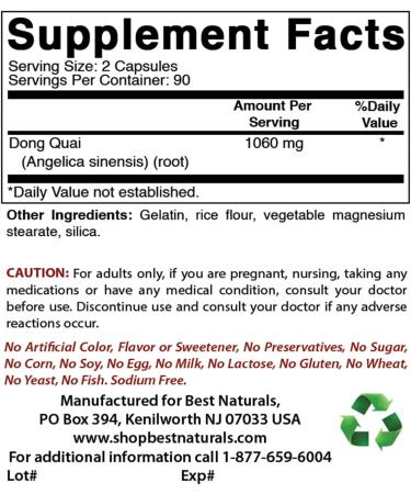 Best Naturals Dong Quai 530mg 180 Capsules - Natural Menopause Support - Buy Online on GoSupps.com