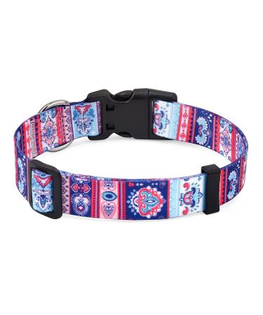 Mihqy dog collar adjustable soft & comfort dog collar Bohemian flowers geometric trunk design for small medium and large dogs (geometry floral m) m (neck circumference 33-55 cm width 2 cm) geometry floral