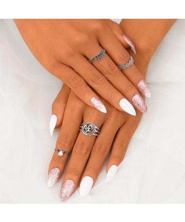 Sethexy Stiletto Matt False Nails 24 Medium Acrylic Press-On Fingernails for Women & Girls Complete Salon Art Design - Buy Online on GoSupps.com