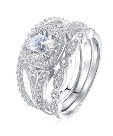 Topaz Zircon 925 Sterling Silver Zircon Ring Imitation Diamond Ring Wedding Ring Three Sets of Eight Hearts and Eight Arrows Full Diamond Engagement Ring Ladies Fashion Classic Ring CZC.001 (9)
