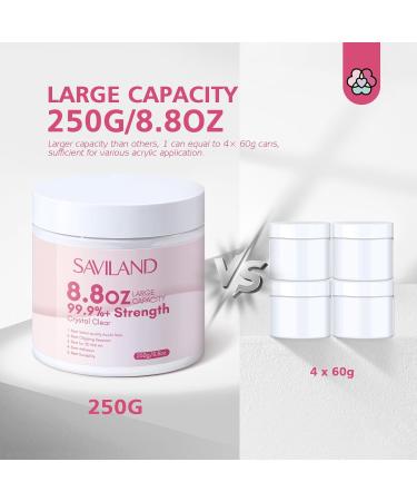 Saviland Clear Acrylic Powder 250g - Professional Nail Extension & 3D Nail Art Supplies for Home & Salon - High Quality Acrylic Nail Polymer - Buy Online on GoSupps.com