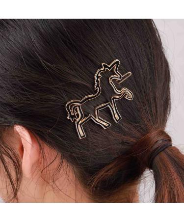 Yienate unicorn hair clip gold cute pony hairpins black border hairpise fashion hollow headdress geometric metal head clip bobby pin ponytail holder hair jewelry for gold gold -colored black silver