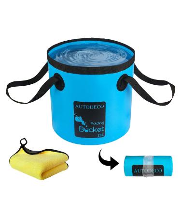 AUTODECO Collapsible Bucket 5 Gallon Container Folding Water Bucket Portable Wash Basin for Camping Fishing Travelling Outdoor Gardening Car Washing Blue 1Pcs 20L