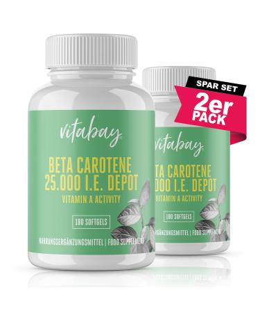 VITABAY BETA Carotin Depot Browning capsules - 360 vegan softgels (2 Set) with 25000 I.E - Preliminary stage of vitamin A High dose capsules tan carot juice carotene