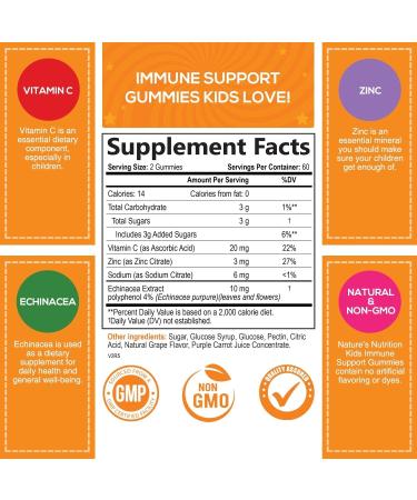Kids Immune Support Gummies with Vitamin C & Zinc - Vegan Non-GMO - 120 Gummies - Buy Online on GoSupps.com
