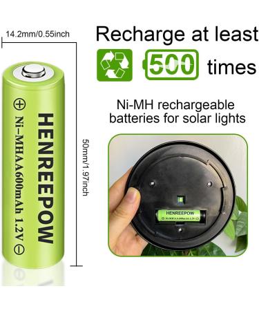 Henreepow Ni-MH Rechargeable AA Batteries - 16 Pack 600mAh Long-Lasting High-Capacity for Solar Lights & Garden Landscaping - Buy Online on GoSupps.com