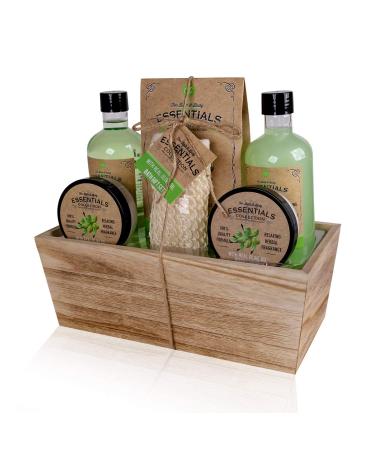 Accentra 6-Piece Women's Shower Gift Set in Olive - Luxurious Wooden Basket with Shower Gel Bubble Bath Body Lotion | Perfect for Birthdays Valentine's Day & Christmas - Buy Online on GoSupps.com