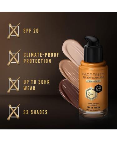 Max Factor Facefinity All Day Flawless 3 in 1 Liquid Foundation SPF 20 - Warm Caramel 30ml (Pack of 1) - Buy Online on GoSupps.com
