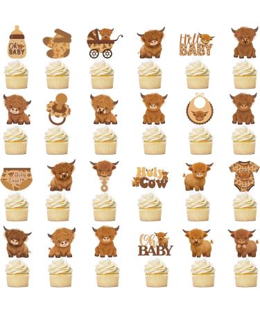 Highland Cow Baby Shower Cupcake Toppers Holy Cow Cupcake Toppers 48Pcs Highland Cow Baby Shower Decorations Cow Oh Baby Cupcake Picks for Holy Cow Baby Shower Birthday Supplies - Buy Online on GoSupps.com