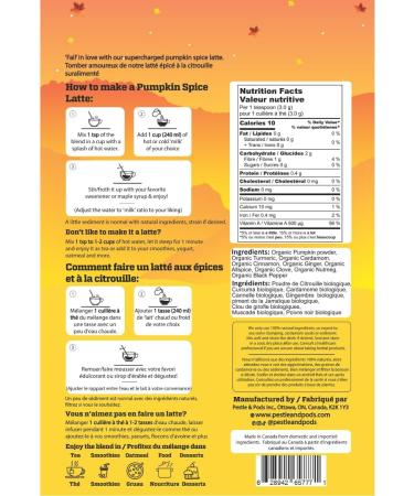 Pestle & Pods Pumpkin Spice Superfood Latte Blend - 70g 23 Servings - Vegan Sugar & Caffeine Free Unsweetened with Organic Turmeric & Ginger - Natural & Healthy Fall Beverage - Buy Online on GoSupps.com