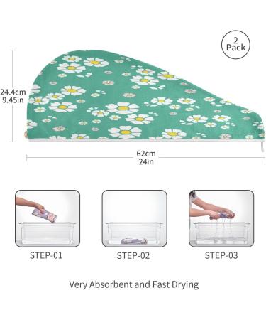 Green Fresh Daisy Dry Hair Cap - 2 Piece Quick Drying Towel Set | Super Absorbent Soft Headband - Buy Online on GoSupps.com