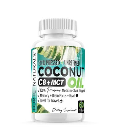 FORTE NATURALS Coconut Oil C8 MCT for Memory Focus Brain Supplement Cold Pressed Unrefined C8 C10 MCT Oil Capsules Keto Pills Ketosis Coconut Oil softgels 1000mg Ketogenic Fuel Gut Health for Women