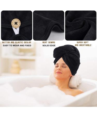 KinHwa Microfiber Hair Towel Wrap 2 Pack - Large 28x12 Super Absorbent Turban Towel for Women with Button - Ultra Soft & Quick Drying (Black) - Buy Online on GoSupps.com