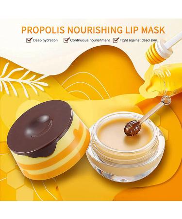 Honey Lip Mask - Propolis Moisturizing Balm for Dry Chapped Lips | Nourishing Anti-Wrinkle Care Hydrate & Plump with Brush | Honey & Strawberry Flavor - Buy Online on GoSupps.com