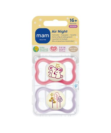 Mam Air Night Silicone Pacifier Set - Tooth-Friendly Extra Light & Airy Design Perfect for 16+ Months - Includes Pacifier Box - Mouse & Trees Design - Buy Online on GoSupps.com