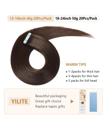 Yilite Tape Extensions Real Hair - Dark Brown 60cm | 20 Pieces Pack | Invisible Silky Straight Skin Weft - Buy Online on GoSupps.com