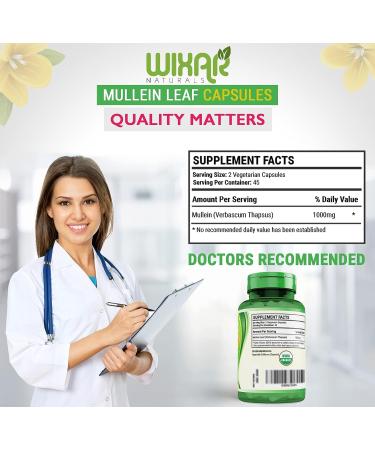 WIXAR NATURALS Mullein Leaf Capsules - 90 Capsules - 1000mg Herbal Supplement for Healthy Respiratory Function - Lung Cleanse Support - Buy Online on GoSupps.com