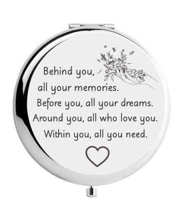 YSUNM Ming Heng Inspirational Personalized Travel Pocket Compact Makeup Mirror Gift for Sister  Best Friend  Classmate  Colleague Graduation or Farewell Gift (Silver)  XY16