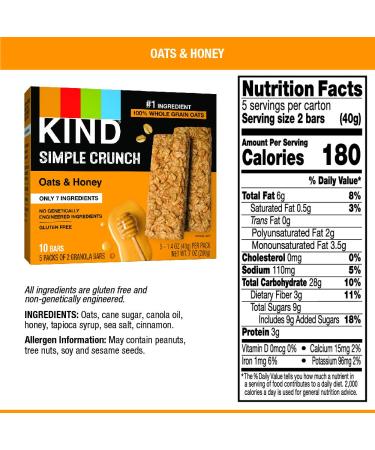 KIND Simple Crunch Bars Oats & Honey 7oz - Pack of 8 - Buy Online on GoSupps.com