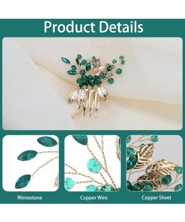 Gold Leaf Bridal Hair Clip Comb with Emerald Green Crystal - Wedding Prom Accessories - Buy Online on GoSupps.com
