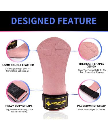 Manueklear Pink Leather Weightlifting Wrist Straps for Deadlifts & Powerlifting - Men/Women - Buy Online on GoSupps.com
