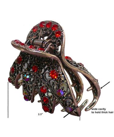 JCGY Antique Bronze Metal Hair Claw with Sparkly Red Crystals - YY86410Red, Red/Bronze Trim - Buy Online on GoSupps.com